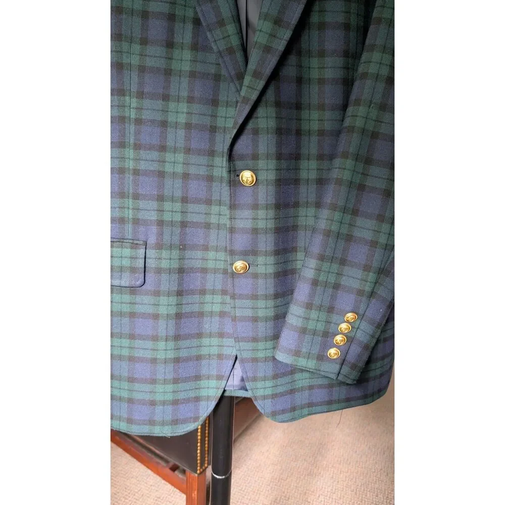 J.Crew Thompson University Blazer Black Watch Plaid Mens 44R Suit Jacket